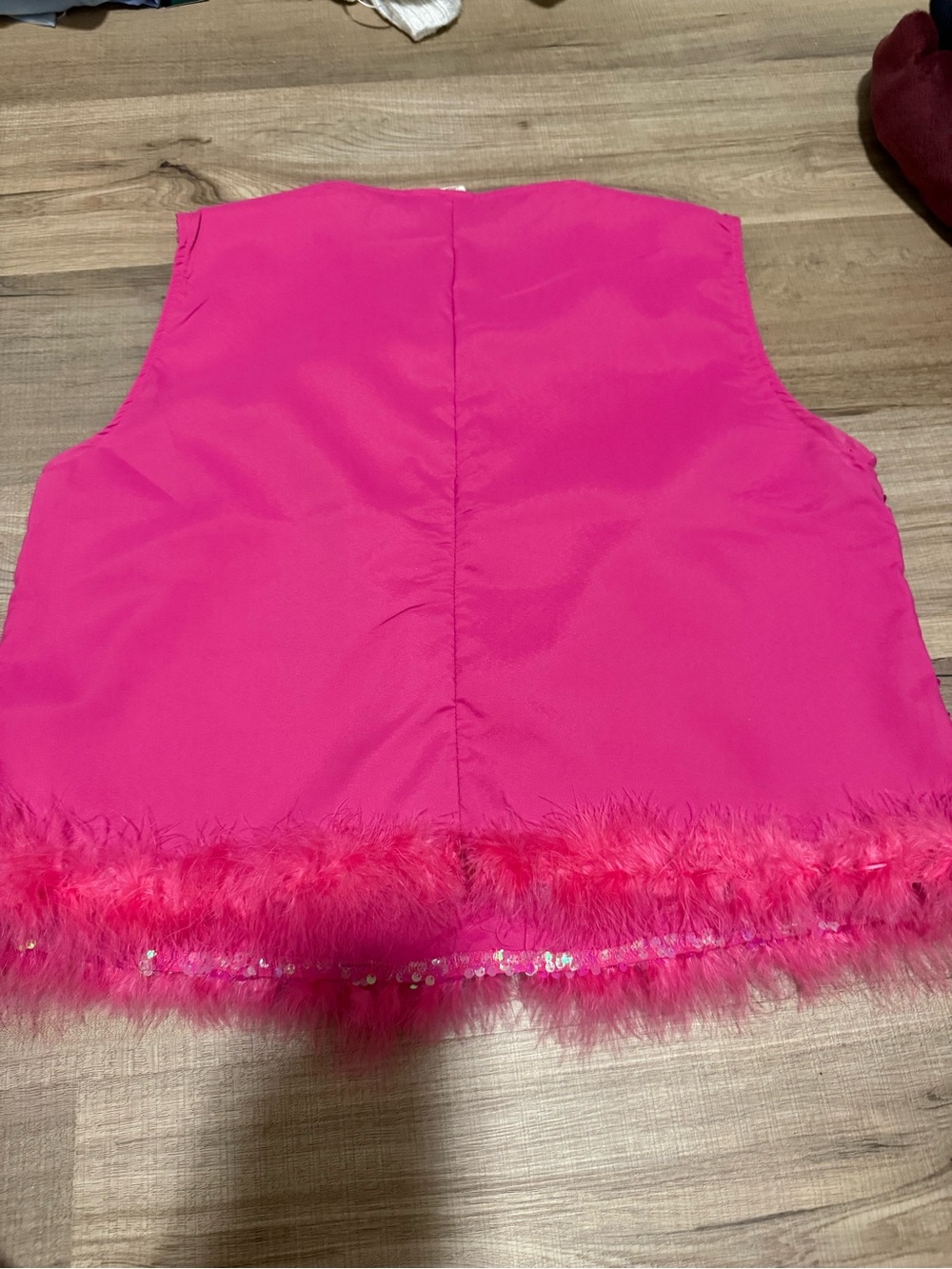 Grace & Emma Hot Pink Sequin Feather Trim Tank Top - Picture 5 of 5